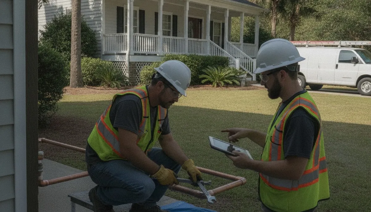 Emergency plumber repairing a pipe in Charleston, SC for fast plumbing service