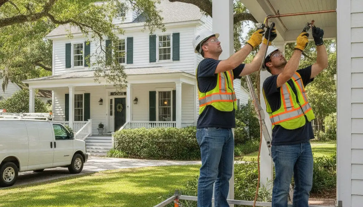 Charleston, SC emergency plumber repairing a pipe for a plumbing repair service