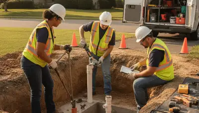 Septic repair technician inspecting Charleston, SC home plumbing system for emergency service