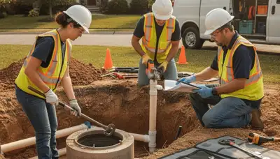 Charleston, SC plumber inspecting septic repair for a home service call
